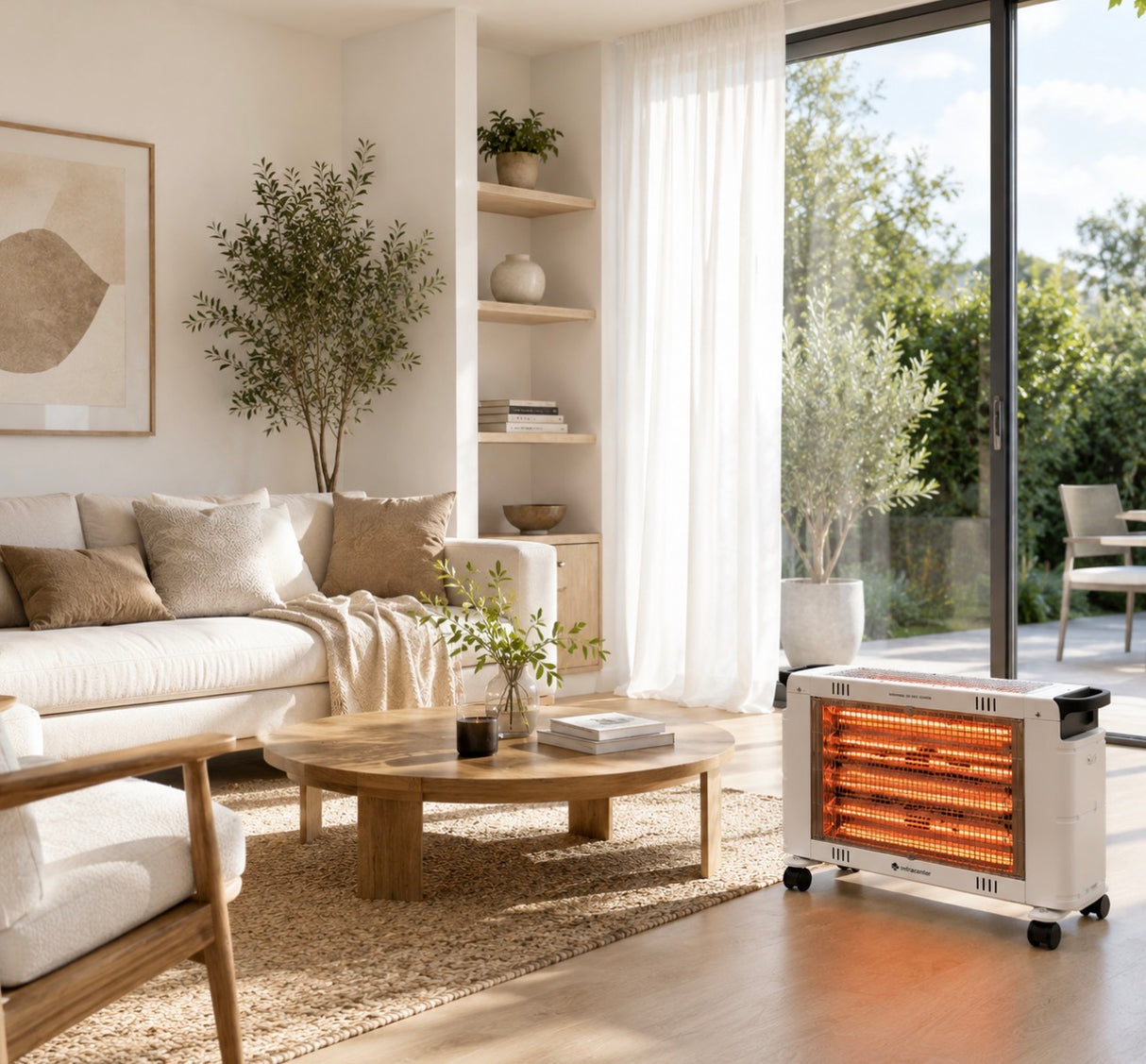 Quartz Heater 2000W Vit – Flyttbar Infravärmare med Snabb och Behaglig Värme