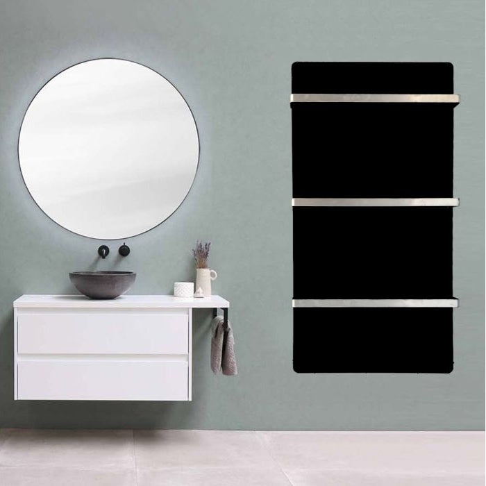 Towel Heater 500W Night Black – Exklusiv Handdukstork i Svart Glas med Infravärme