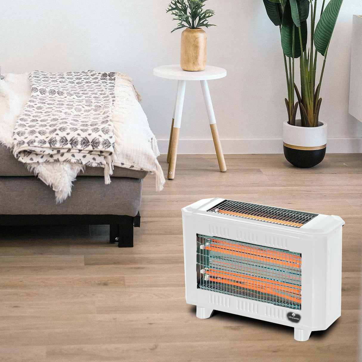 Quartz Heater 2000W Vit – Flyttbar Infravärmare med Snabb och Behaglig Värme
