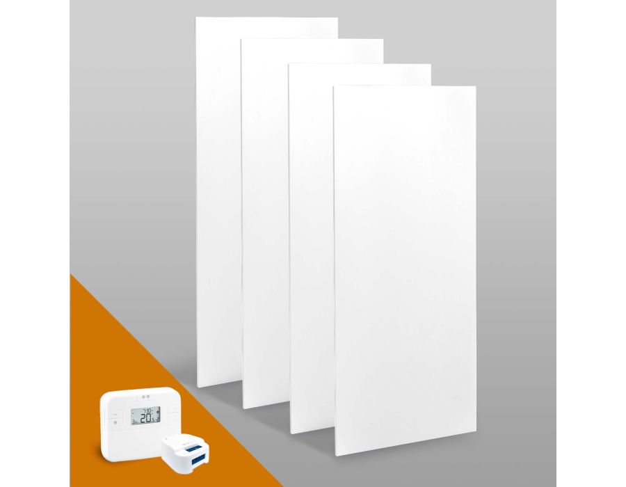 Infravärmepaket 4x Power 1600W + Trådlös Termostat Salus RT510 – Komplett Paket för Uterum, Balkonger & Garage